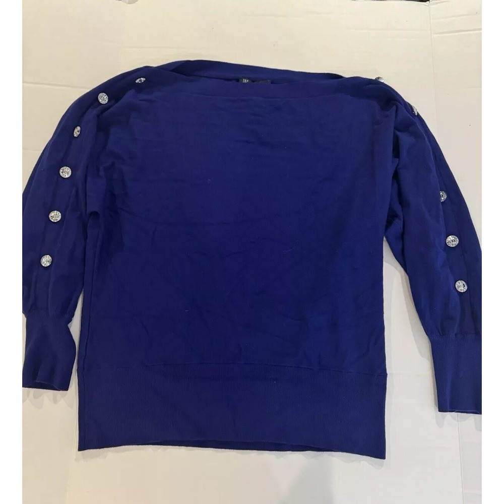 INC International Concepts Women’s Rhinestone-Button Sweater | Size XL | Blue
